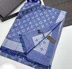 Палантин брендовый шерстяной 241032 синий с белым