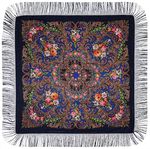 Платок с павловопосадским узором темно-синий 120х120