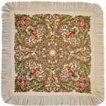 Платок с павловопосадским узором 9021 сливочный 120х120