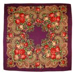 Платок с павловопосадским узором 90х90 фиолетовый