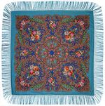 Платок с павловопосадским узором голубой 120х120