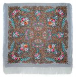 Платок с павловопосадским узором / в ассортименте серый 140х140