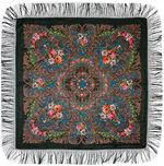 Платок с павловопосадским узором зеленый 120х120