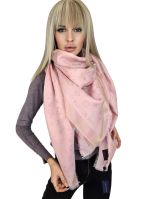 Платок брендовый из шелка и шерсти розовый с люрексом 221121
