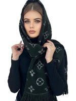 Шарф палантин брендовый LV из шерсти и шелка черный 311024
