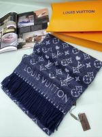Палантин брендовый LV из шерсти и вискозы синий 140921