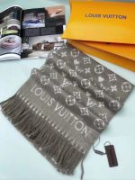 Палантин брендовый  LV из шерсти и вискозы коричневый 140922