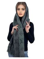 Шарф палантин брендовый LV из шерсти и шелка серый 311026