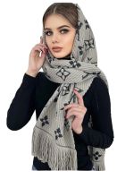 Шарф палантин брендовый LV из шерсти и шелка серый 311023