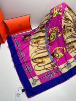 Шелковый платок HERMES розовый синий 04082519