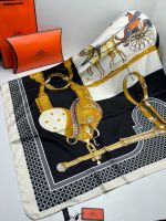 Шелковый платок HERMES черный желтый белый 04082518