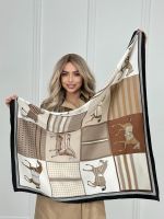 Шелковый платок HERMES бежевый коричневый с лошадью 20072508