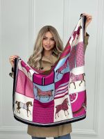 Шелковый платок HERMES розовый с лошадью 20072510