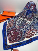 Шелковый платок HERMES синий белый 04082522