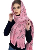 Шарф палантин брендовый LV из шерсти и шелка розовый 311027