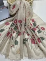 Палантин женский  шелк и  вискоза бежевый 15022332