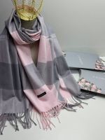 Палантин женский  в крупную клетку серый с розовым 04112504