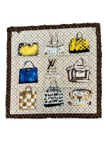 Платок брендовый шёлковый белый с коричневым 2511202500