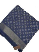 Платок брендовый шерстяной темный синий с серебром 06112504