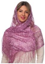 Шарф кружевной в церковь  сиреневый 060406