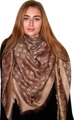 Платок брендовый шерстяной  коричнево-бежевый, 1134