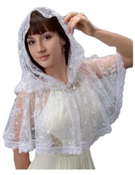 Ниспадающий платок капор в церковь  белый 280120