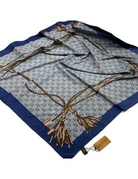 Шелковый женский платок Gucci синий  060103