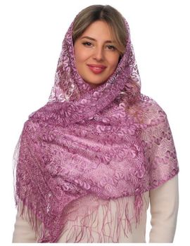 Шарф кружевной в церковь  сиреневый 060406