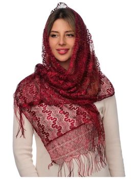 Шарф кружевной в церковь  бордовый 060405