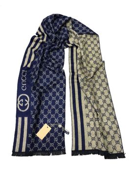 Шарф мужской Gucci 150113 синий с бежевым