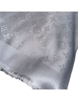 Платок брендовый шерстяной  серый с серебром   1191
