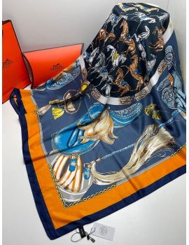 Шелковый платок женский HERMES голубой 05022408