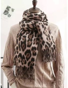 Шарф зимний  теплый 14112414 леопардовый бежевый