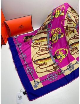 Шелковый платок HERMES розовый синий 04082519