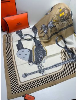 Шелковый платок HERMES бежевый белый 04082517