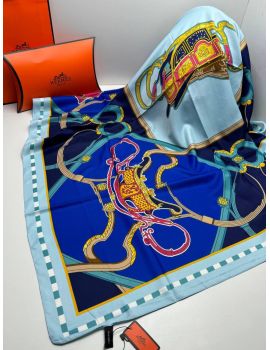 Шелковый платок HERMES голубой синий 04082516