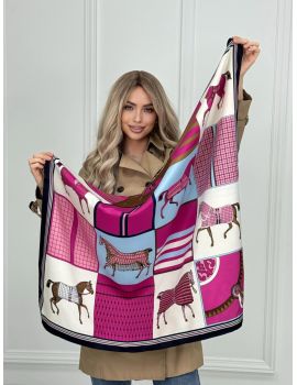 Шелковый платок HERMES розовый с лошадью 20072510