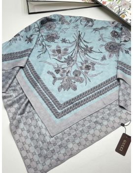 Шелковый женский платок Gucci  голубой  11092307