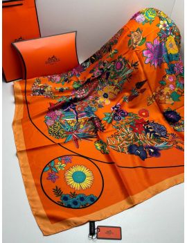 Шелковый платок HERMES оранжевый 04082002