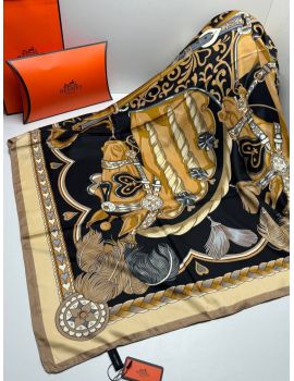 Шелковый платок HERMES черный желтый 04082523