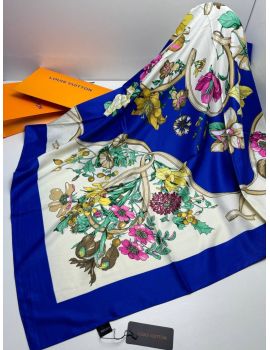 Шелковый платок HERMES синий с белым 04082001