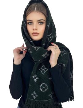 Шарф палантин брендовый LV из шерсти и шелка черный 311024