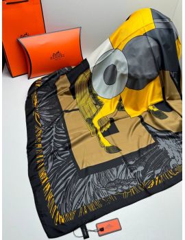 Шелковый платок HERMES черный с желтым 04082003