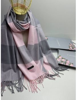 Палантин женский  в крупную клетку серый с розовым 04112504