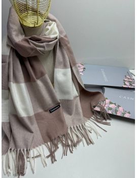 Палантин женский  в крупную клетку бежевый с белым 04112505