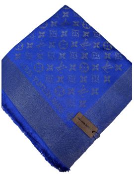Платок брендовый шерстяной синий с серебром  06112503