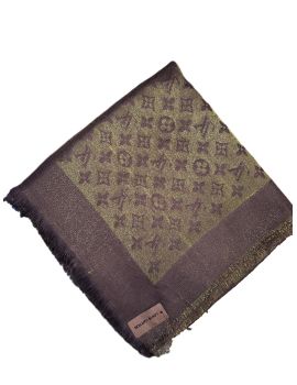 Платок брендовый шерстяной коричневый с золотом 06112500