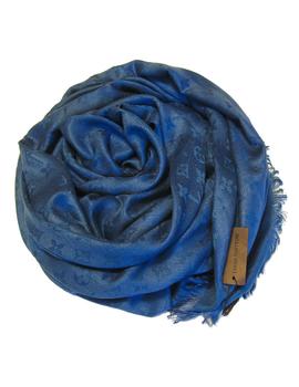 Платок брендовый шерстяной  приглушенный синий  1147