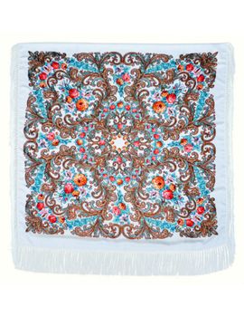 Платок с павловопосадским узором /в ассортименте белый 140х140
