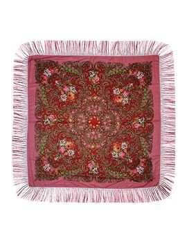 Платок с павловопосадским узором розовый 120х120